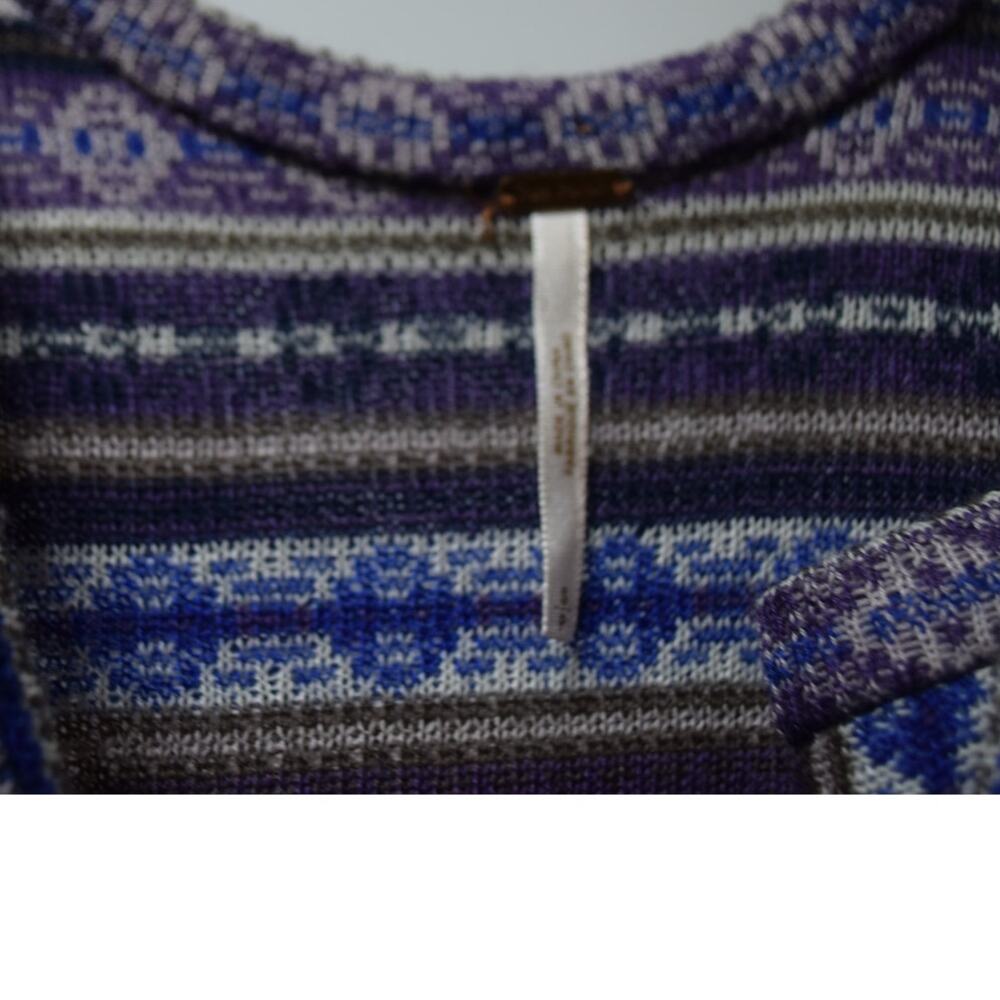 Free People Blue Purple Tribal Knit Swing Dress Sleeveless Size Small - Picture 3 of 4